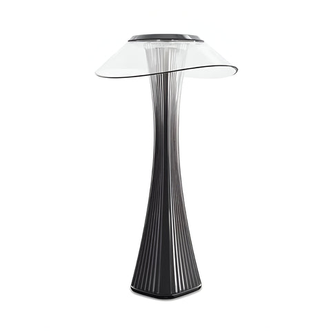 Modern Rechargeable LED Table Lamp with Ribbed Base, Transparent Shade and Touch Control