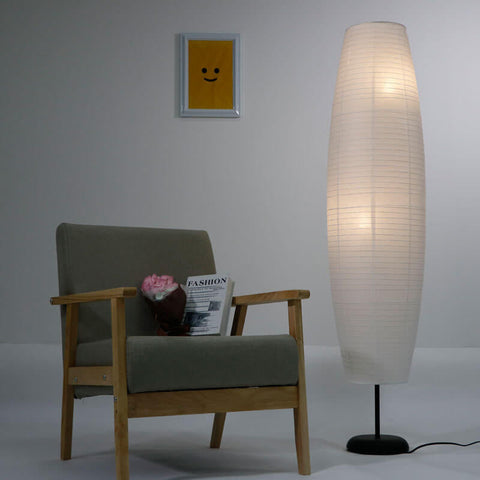 Rice Paper Column Floor Lamp with Two-Light Ambient Design