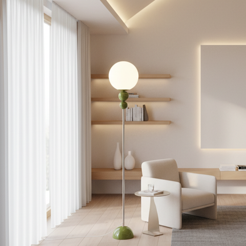 Floor Lamp with Globe Diffuser and Stacked Sphere Details