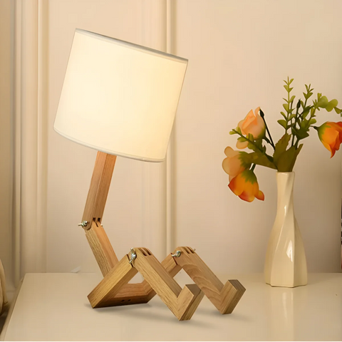 Adjustable Wood Table Lamp with Fabric Shade for Directional Light