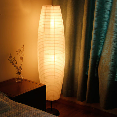 Rice Paper Column Floor Lamp with Two-Light Ambient Design