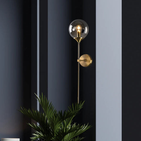 Brushed Metal and Glass Globe Wall Sconce for Modern Living Rooms
