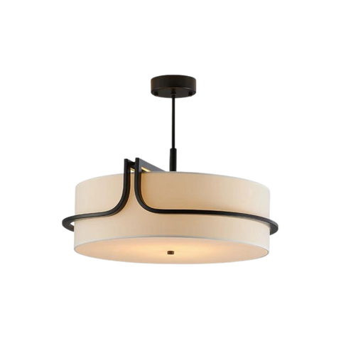 Pendant Light with Fabric Drum Shade and Metal Frame