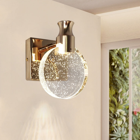 Round LED Wall Sconce with Bubble Glass for Ambient Room Lighting
