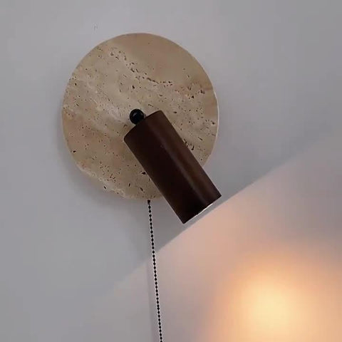 Wall Light with Rotatable Travertine Disc