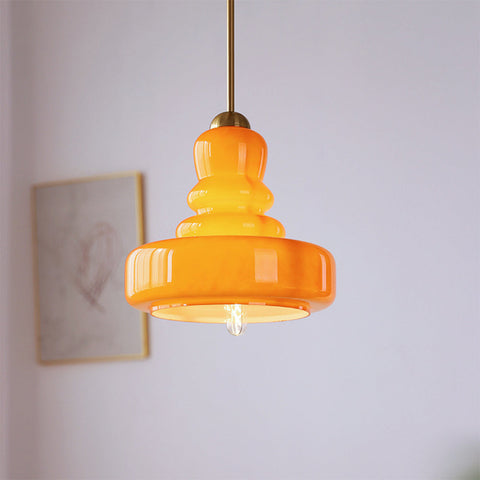Glass Gourd Pendant Light with Tiered Shade