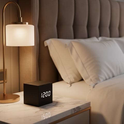 Digital Alarm Clock with Cube Design and Adjustable LED Display