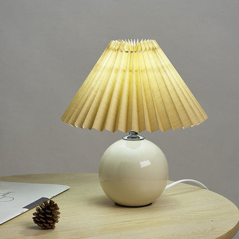 Ceramic Table Lamp with Pleated Fabric Shade for Bedside Use