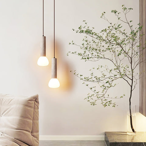 Pendant Light with Travertine Column and Glass Globe
