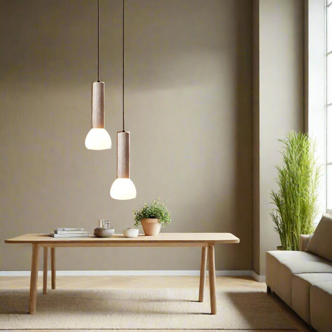 Pendant Light with Travertine Column and Glass Globe