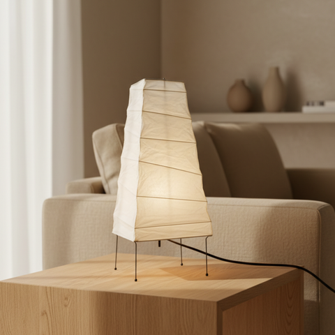 Table Lamp with Tapered Paper Lantern Shade and Metal Legs