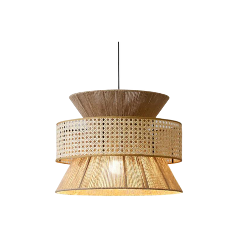 Pendant Light with Layered Handwoven Rattan Veil Shade