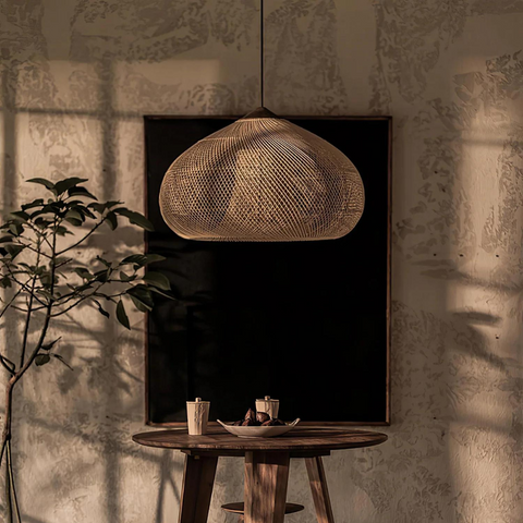 Pendant Light with Handwoven Rattan Shade