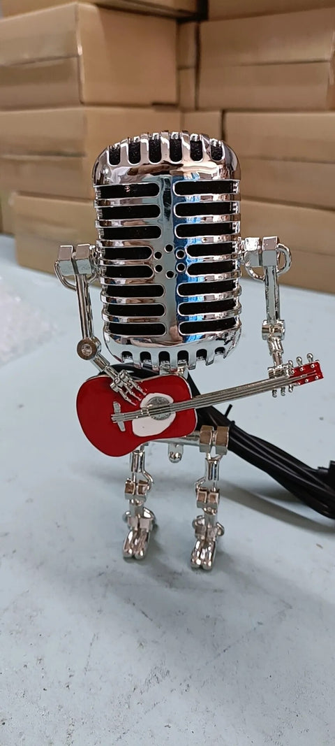 Retro Microphone Robot Table Lamp with Guitar Design and Decorative Metal Frame
