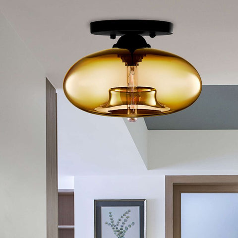 Smoked Glass Globe Flush Mount Light for Bedroom Ceiling Lighting