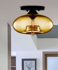 Amber Glass Globe Flush-Mount Ceiling Light