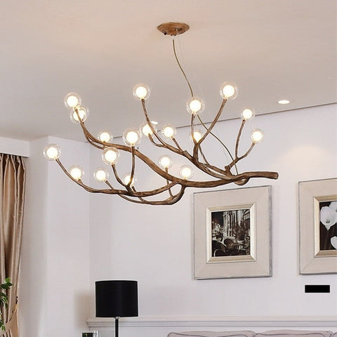 Branch Chandelier with Glass Globes for Rustic Dining and Living Rooms