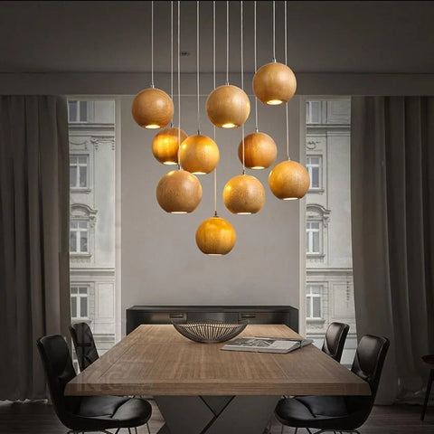 Solid Wood Globe Pendant Light with Suspended Sphere — product view