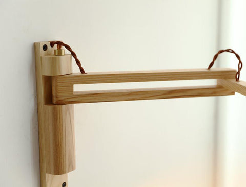 Retractable Wood Wall Sconce with Ribbed Glass Shade for Reading