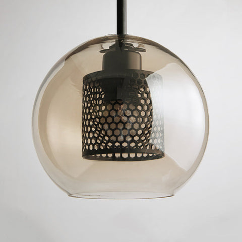 Glass Globe Cage Pendant Light for Kitchen Island and Dining Room