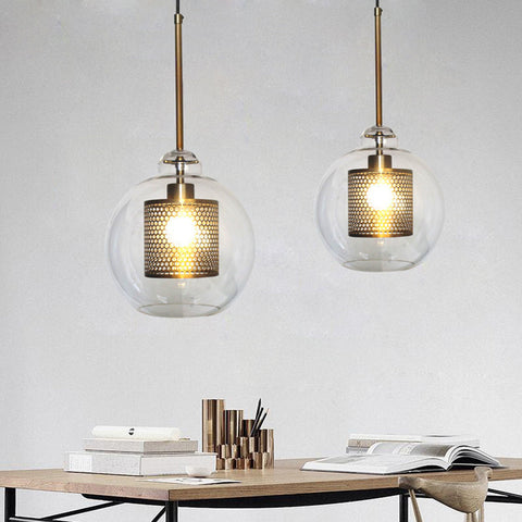 Glass Globe Cage Pendant Light for Kitchen Island and Dining Room