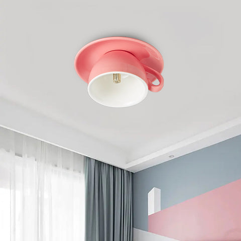 Ceramic Cup Flush Mount Ceiling Light for Bedrooms and Living Rooms