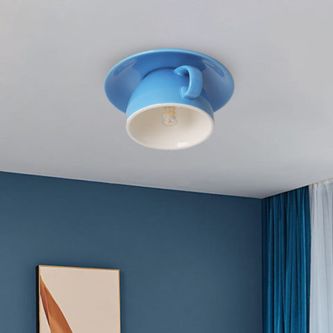 Ceramic Cup Flush Mount Ceiling Light for Bedrooms and Living Rooms
