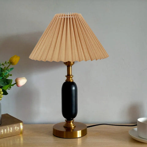 French Pleated Table Lamp with Sculptural Metal Base for Bedrooms