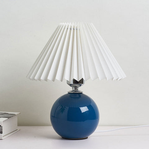 Ceramic Table Lamp with Pleated Fabric Shade for Bedside Use