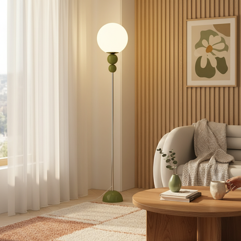 Floor Lamp with Globe Diffuser and Stacked Sphere Details