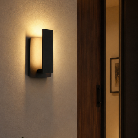 Outdoor Wall Sconce with Offset Metal Panel and LED Backlight