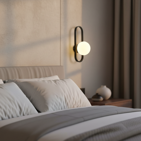 Wall Sconce with Oval Metal Frame and Glass Globe Shade