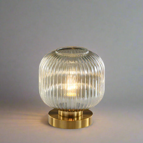 Ribbed Glass Table Lamp with Metal Base and Decorative Ambient Lighting
