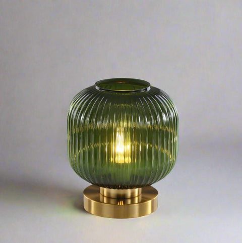 Ribbed Glass Table Lamp with Metal Base and Decorative Ambient Lighting