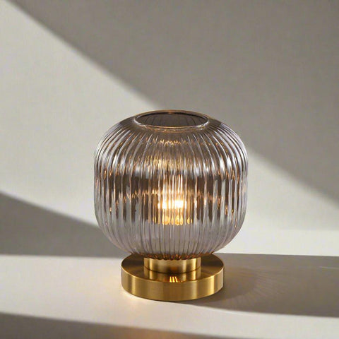 Ribbed Glass Table Lamp with Metal Base and Decorative Ambient Lighting