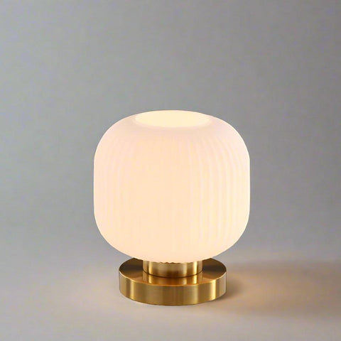 Ribbed Glass Table Lamp with Metal Base and Decorative Ambient Lighting