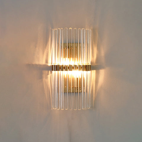 Modern Crystal Glass Wall Lamp with Gold Finish, 2 Lights, Indoor Accent Lighting for Bedroom and Living Room