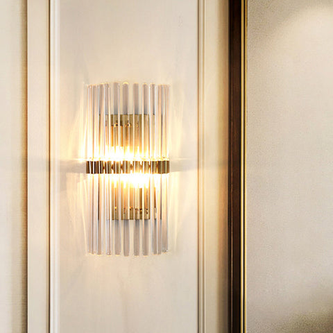 Modern Crystal Glass Wall Lamp with Gold Finish, 2 Lights, Indoor Accent Lighting for Bedroom and Living Room