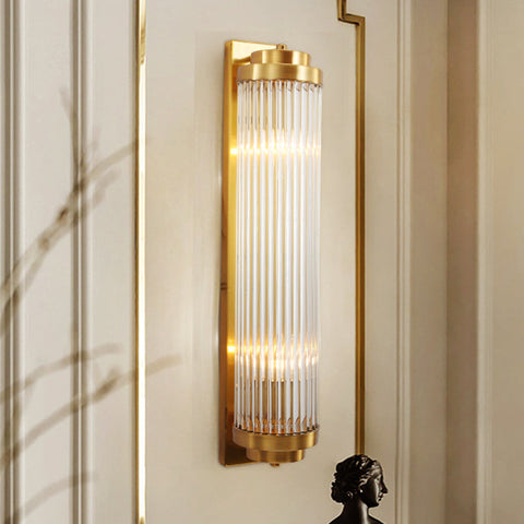 Modern Crystal Glass Wall Lamp with Gold Finish, 2 Lights, Indoor Accent Lighting for Bedroom and Living Room