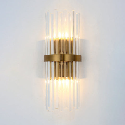 Modern Crystal Glass Wall Lamp with Gold Finish, 2 Lights, Indoor Accent Lighting for Bedroom and Living Room