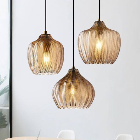 Wavy Glass Pendant Light with Textured Barrel Shade