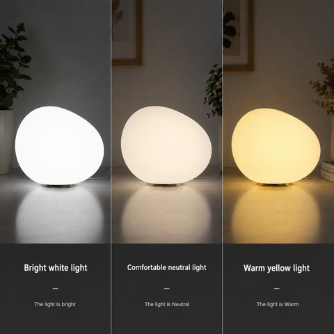 Table Lamp with Smooth Pebble Shape and Three Light Colors