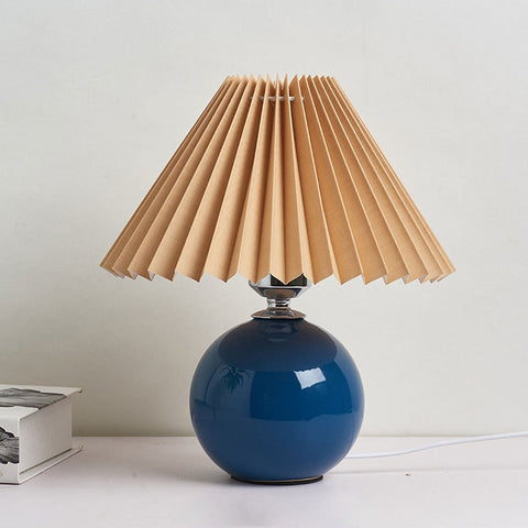 Ceramic Table Lamp with Pleated Fabric Shade for Bedside Use