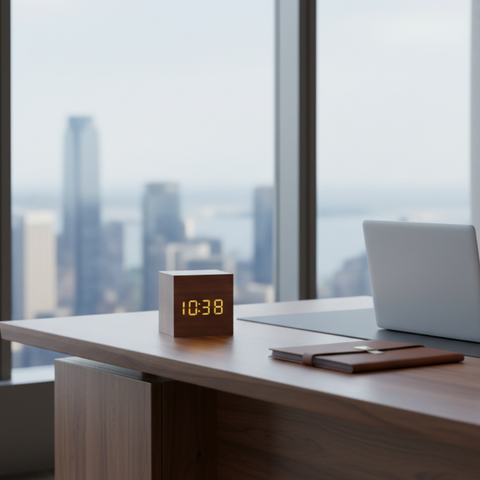 Digital Alarm Clock with Cube Design and Adjustable LED Display