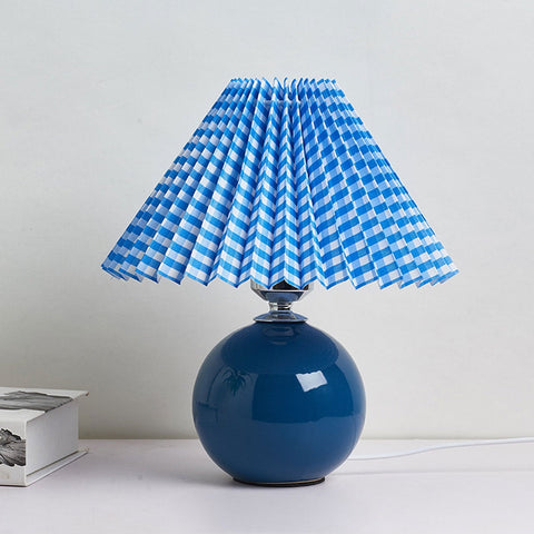 Vintage Ceramic Table Lamp with Pleated Shade and Plug-In Design for Indoor Lighting