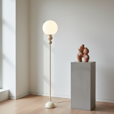 Floor Lamp with Globe Diffuser and Stacked Sphere Details