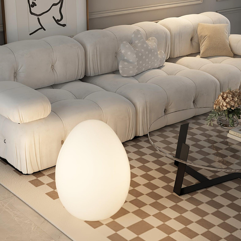 Floor Lamp with Sculptural Egg Shape and Three LED Light Colors