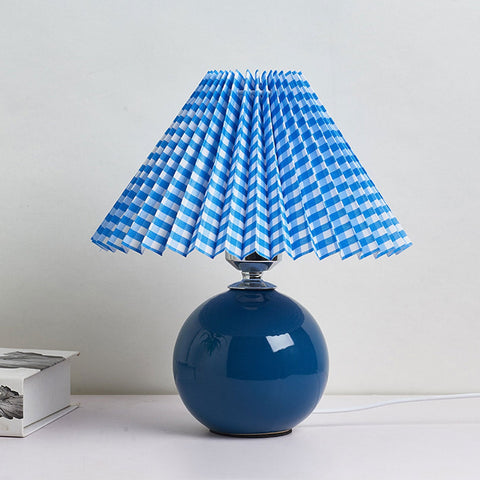Ceramic Table Lamp with Pleated Fabric Shade for Bedside Use