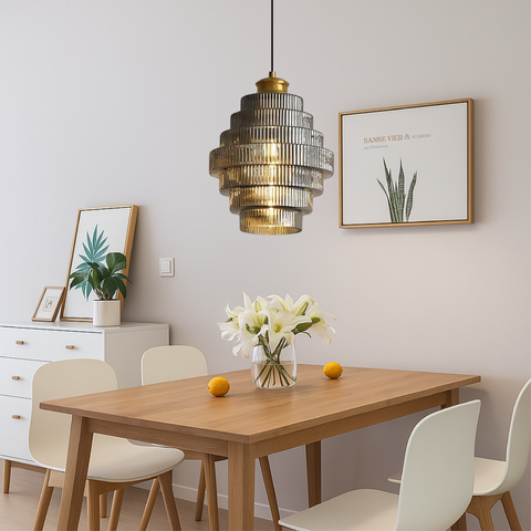 Tiered Ribbed Glass Pendant Light for Dining Rooms and Hallways