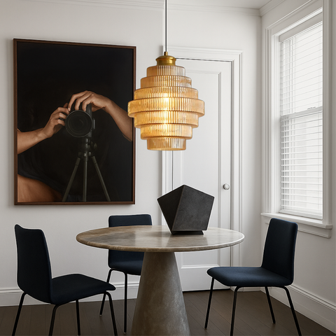 Tiered Ribbed Glass Pendant Light for Dining Rooms and Hallways